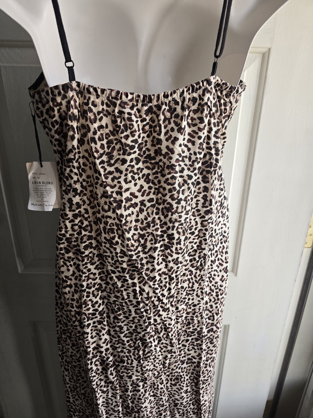Sincerely Jules Cream and Brown Leopard Slip Maxi Dress with Black Trim - Picture 4 of 4